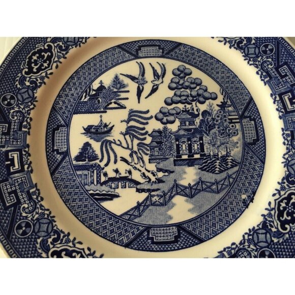 Homer Laughlin Blue Willow USA Flow Blue Dinner Plate Vintage Oriental C58N8 Vtg - Picture 3 of 12